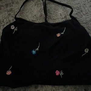 Victorious secret pink section flower embroidered crop top with spaghetti straps